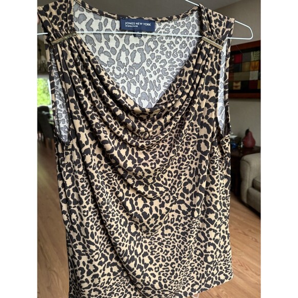 Jones New York Signature Blouse Women's Size M Sleeveless‎ Tank Shell Leopard - Picture 1 of 5